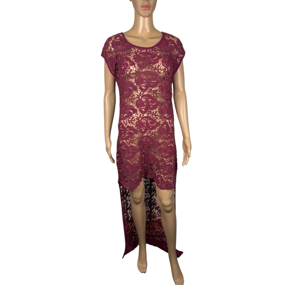 New Lisa Maree Cheers Lace Crochet High-Low Wine Dress Size L